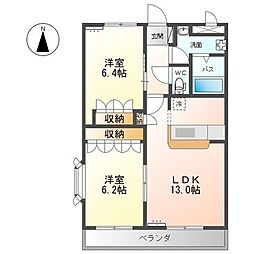 モデルナ江木 3階2LDKの間取り