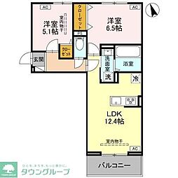 D-ROOM浜尻町 1階2LDKの間取り