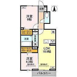フェリオ文京　II 1階2LDKの間取り