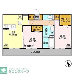 クレアシオン城北 1階2LDKの間取り