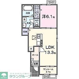 モンテリザイア藤岡　III 1階1LDKの間取り