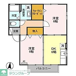 ウィルモア　Ｂ 2階2DKの間取り