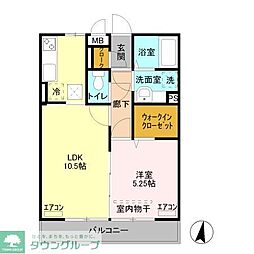 カラーズ ガーデン 1階1LDKの間取り