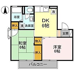 岡庭ハイツ　B　102 1階2DKの間取り