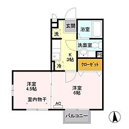 ヘイスティング　Ａ 2階2Kの間取り