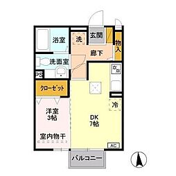 ヘイスティング　Ｂ 1階1DKの間取り