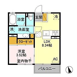 エタルナ倉賀野　II 1階1LDKの間取り