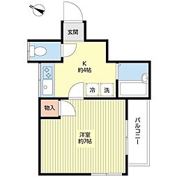 ユニコーンＭ 2階1Kの間取り