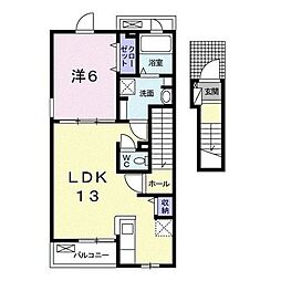 フラン　エスポワール 2階1LDKの間取り