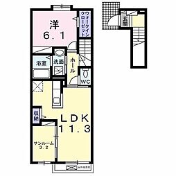 アーバンシティ　II 2階1LDKの間取り