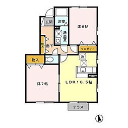JR上越線 群馬総社駅 10kmの賃貸アパート 1階2LDKの間取り