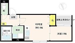ハーモニーテラス古城 1DKの間取図画像
