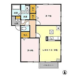 パセオプラシード白鳥 2LDKの間取図画像