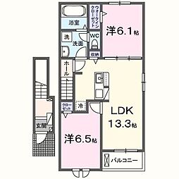 グレースヒルズGAMO C棟 2LDKの間取図画像