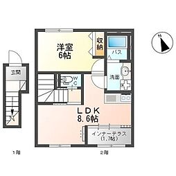 桜ヶ丘I・35 2階1LDKの間取り
