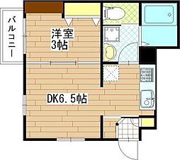 LibraCourt東仙台 1DKの間取図画像