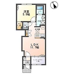 クレストコートII 1階1LDKの間取り