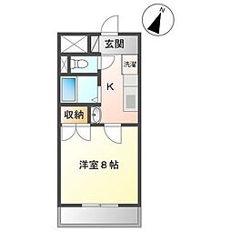 グランドール壱番館 1Kの間取図画像