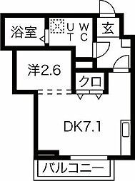 メリディアン北仙台 1DKの間取図画像