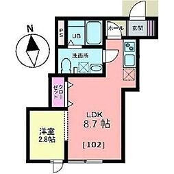 メリディアン白鳥 1LDKの間取図画像
