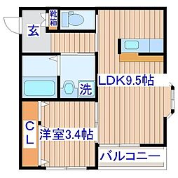 シャトルクレスト向山A 1LDKの間取図画像