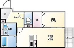 ALLIER PARK 上杉北 1LDKの間取図画像