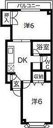 パートナー旭ヶ丘 2DKの間取図画像