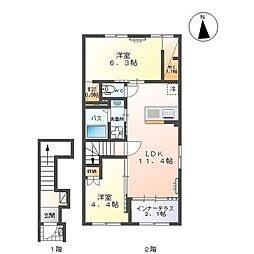 シェトワII 2LDKの間取図画像