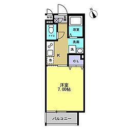 クオーレ福沢町 1階1Kの間取り