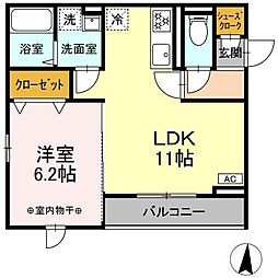D-ROOM柏木3丁目 1LDKの間取図画像