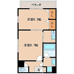 フローラル柏木77 2Kの間取図画像