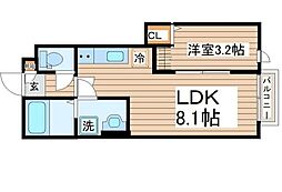 中田町新築ＡＰ　Ｂ棟 105 1階1LDKの間取り