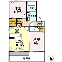 ボヌール・ヒルズ市名坂F 2LDKの間取図画像