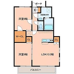 アヴァンセタウンB 2LDKの間取図画像