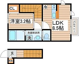 中田町新築ＡＰ　Ｂ棟 206 2階1LDKの間取り