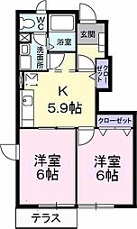 メリースクエアセブン 2Kの間取図画像