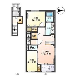 袋原1丁目アパート新築工事 2LDKの間取図画像