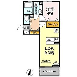ボヌールF 1LDKの間取図画像