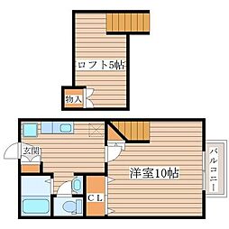 エスポワールシャトー愛子2 1Kの間取図画像