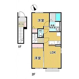 仙台市太白区八木山南1丁目アパート 2LDKの間取図画像