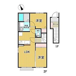 仙台市太白区八木山南1丁目アパート 2LDKの間取図画像