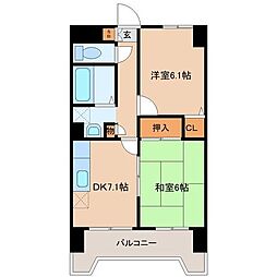 ベルソーレ木ノ下 2DKの間取図画像