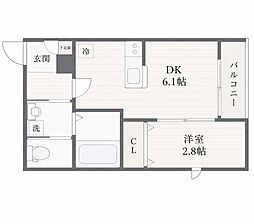 プログレス河原町 1DKの間取図画像