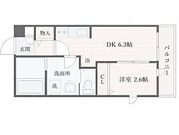 プログレス河原町 1DKの間取図画像