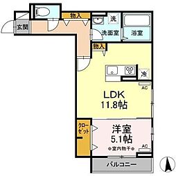 D-roomフィオレンテ富沢西 1LDKの間取図画像