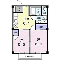 レジデンスオリーブH 2DKの間取図画像
