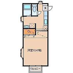ソレアード遠見塚3 1Kの間取図画像