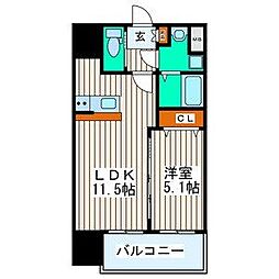 シティタワー二十人町 1LDKの間取図画像