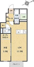 アステラス八乙女 1LDKの間取図画像
