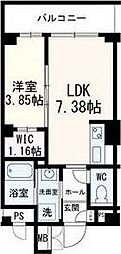 ラシーネ錦町 1DKの間取図画像